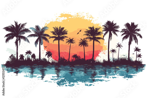 tropical island with trees t shirt bundle vector design