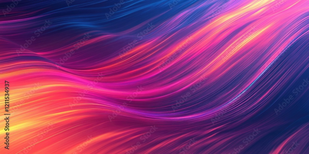 Fototapeta premium Colorful abstract gradient with flowing pink purple orange lines and motion blur creating a dynamic textured wallpaper effect on a dark background