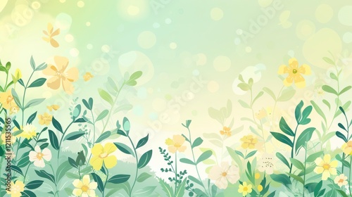 Wallpaper Mural Vibrant and Cheerful Floral Background with Delicate Yellow Flowers and Soft Green Leaves for Nature-Themed Designs and Artistic Projects Torontodigital.ca