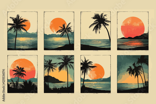 set of beach t shirt vector design