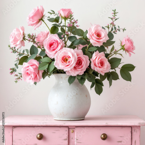 Wallpaper Mural Celebrate Mother's Day with this beautiful image of pink roses on a vintage distressed wood table, perfect for cards, posters, and social media. Torontodigital.ca