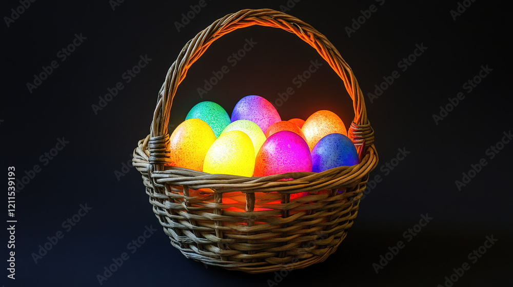 Fototapeta premium Glowing Easter Eggs in Basket