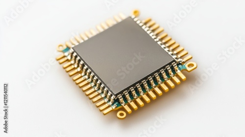 Gold-Pinned Semiconductor Chip on White Background