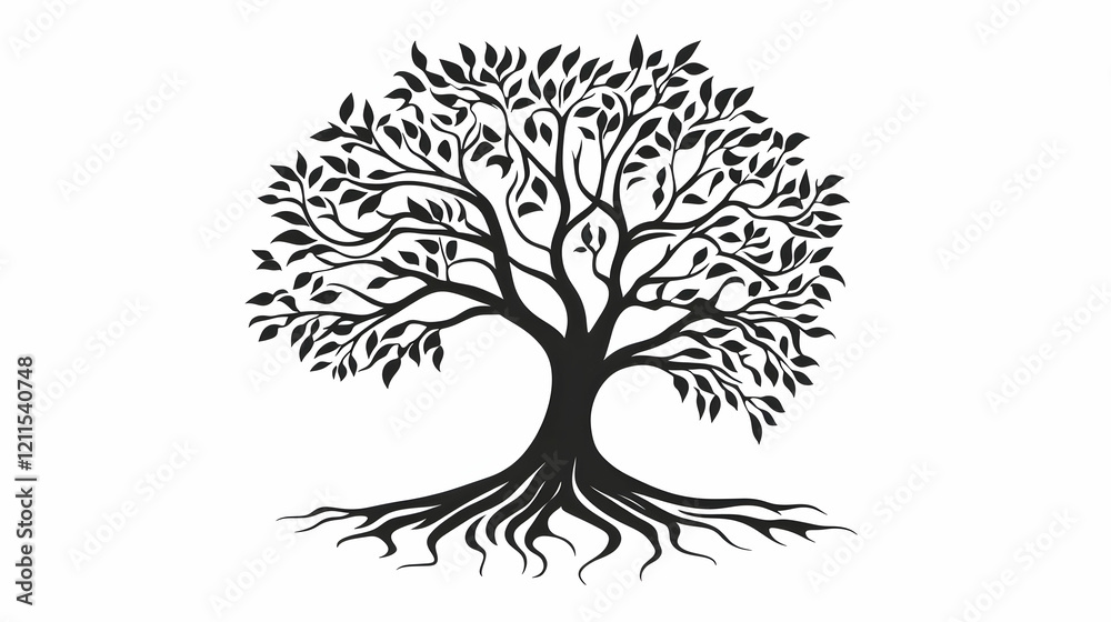 Majestic oak tree illustration, strong roots, white background, nature concept, website graphic Majestic oak tree illustration, strong roots, white background, nature concept, website graphic