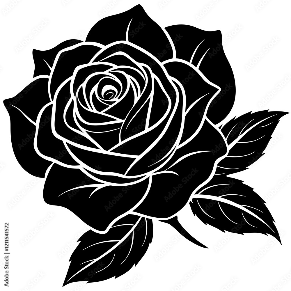 Graceful Rose Silhouette on White Graceful Rose Silhouette on White