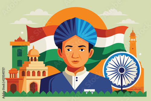 Colorful depiction of Republic Day featuring cultural symbols and iconic landmarks of India India republic day Customizable Disproportionate Illustration