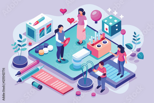 A group of individuals discussing personalized strategies for infertility diagnosis Infertility diagnosis Customizable Isometric Illustration