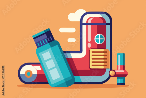 An inhaler and a bottle of medicine displayed against a warm backdrop, emphasizing health and wellness Inhaller Customizable Semi Flat Illustration