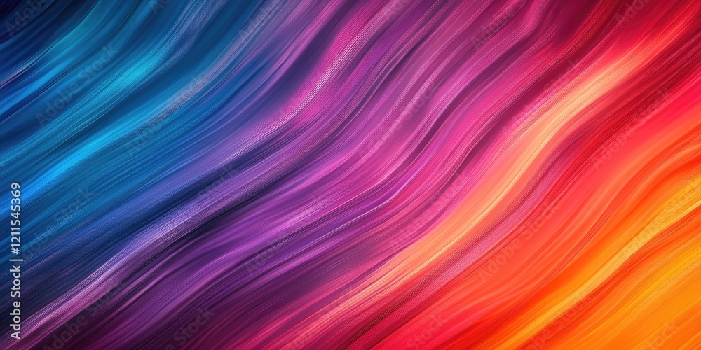 Fototapeta premium Vibrant abstract gradient background with flowing waves in shades of blue, purple, pink, and orange creating a dynamic motion blur effect.