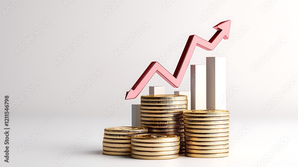 Rising Financial Growth Represented by Gold Coins and an Upward Trending Graph Rising Financial Growth Represented by Gold Coins and an Upward Trending Graph