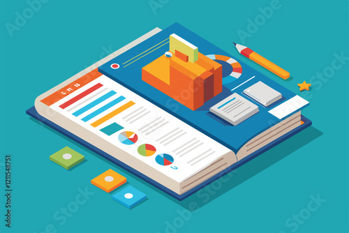An instruction manual features unique designs and charts, mixing modern graphics with easy customization, Instruction manual Customizable Disproportionate Illustration