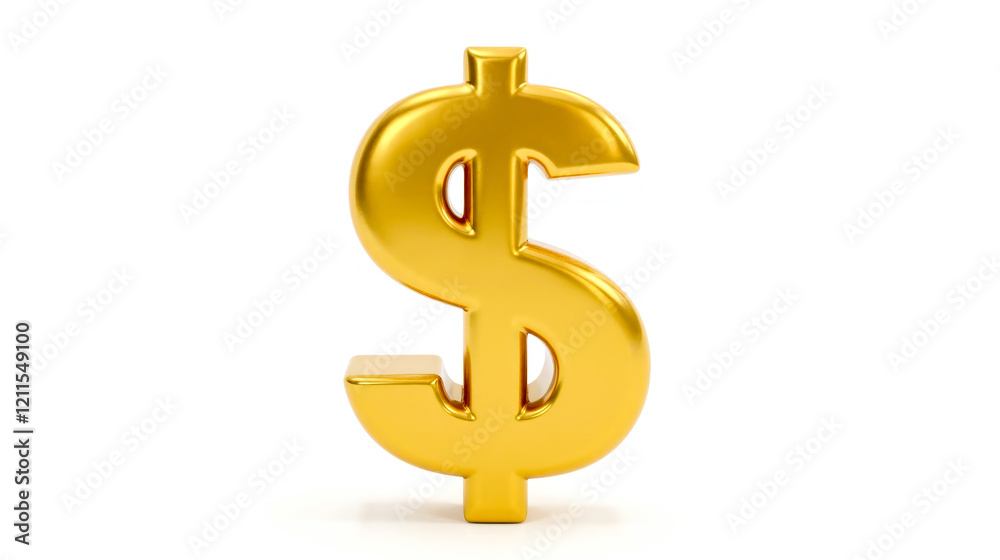 Obraz premium Golden dollar sign symbol isolated on white background, representing wealth, finance, money, currency, investment, banking, economy, business, and prosperity