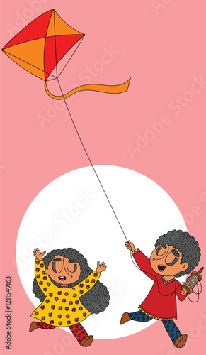 Kids flying kites on Makar Sankranti, celebrating the harvest festival with joy.