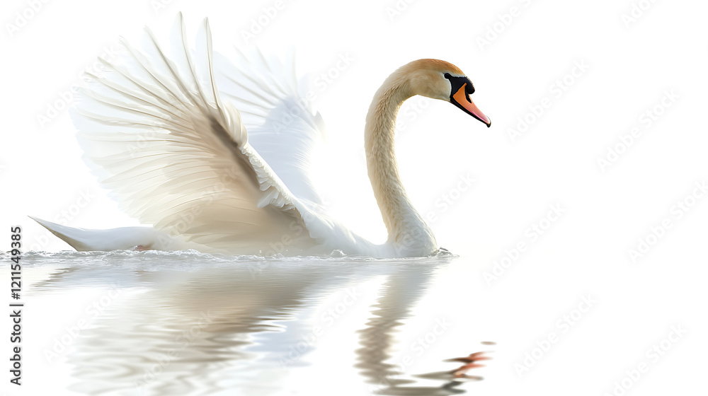 Fototapeta premium white swan on the water isolated on white background