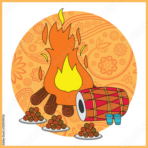 Lohri festival essentials vector, depicting all key elements of this vibrant celebration.