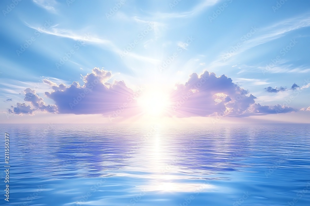 Obraz premium Serene Ocean Sunset: Pastel Clouds and Tranquil Waters