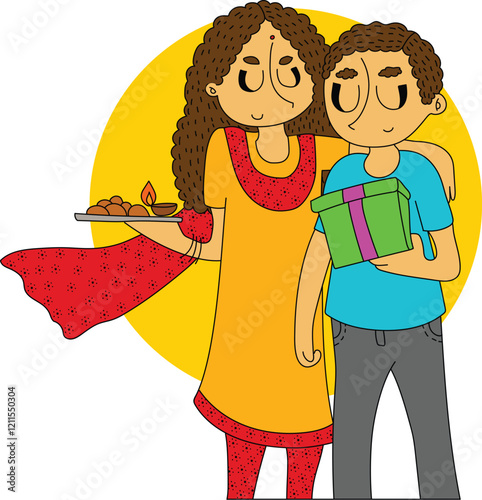 Sister and brother celebrating Bhaiya Dooj, honoring the bond of love and protection.