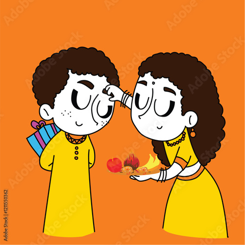 Sister blessing her brother during Bhaiya Dooj, reinforcing love and affection.