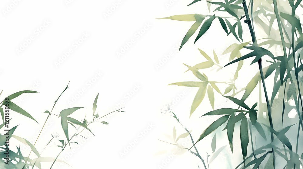Fototapeta premium Serene bamboo forest painting; tranquil Asian landscape, perfect for meditation or wellness designs