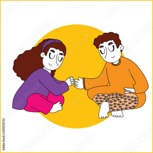 Brother and Sister Bonding Bhaiya Dooj Illustration Represents the affectionate and traditional celebration of Bhaiya Dooj between siblings.