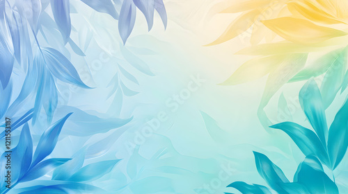 Tranquil blue and yellow leaves frame a soft background, ideal for calming website header
