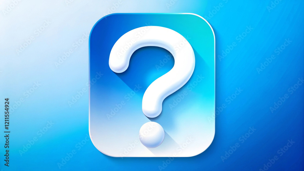 A prominent white question mark is centered on a gradient blue background, casting a subtle shadow. The smooth design gives it a modern and digital look.AI A prominent white question mark is centered on a gradient blue background, casting a subtle shadow. The smooth design gives it a modern and digital look.AI