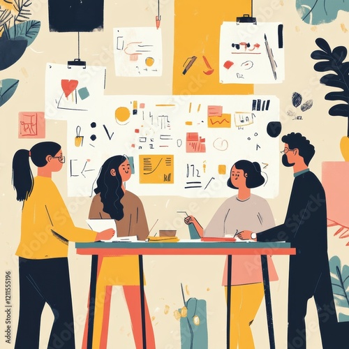 Modern office collaborative brainstorming a digital illustration of team creativity
