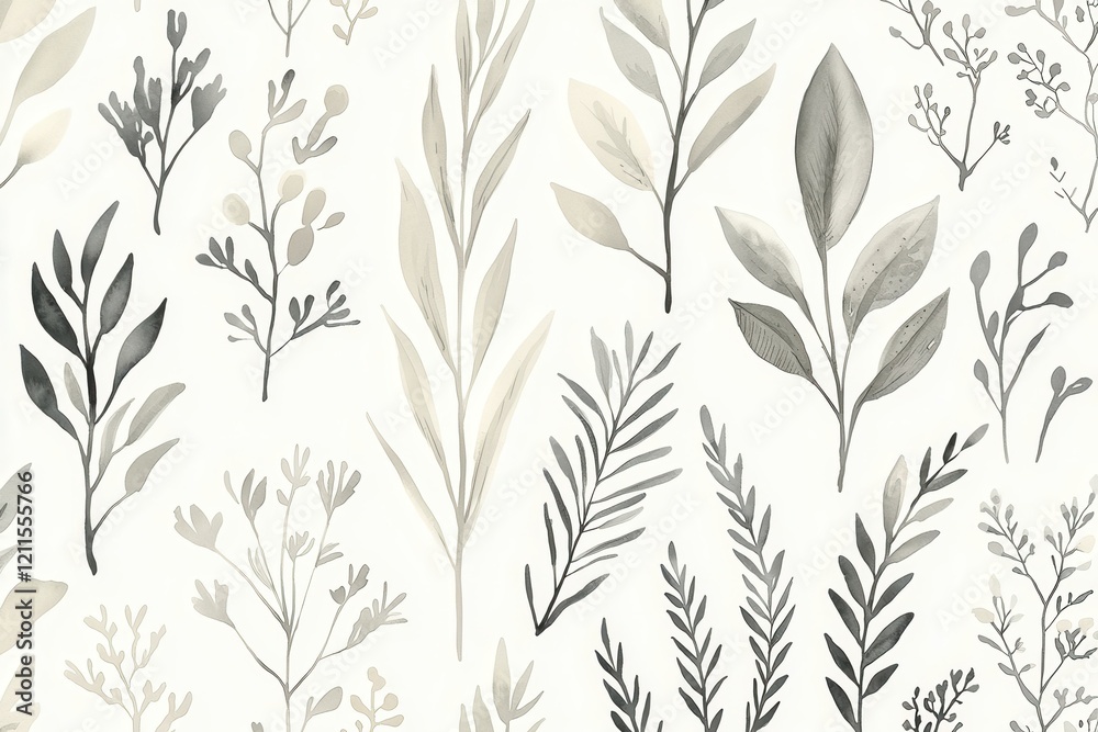 Naklejka premium Elegant Botanical Illustrations in Monochrome for Minimalist Design