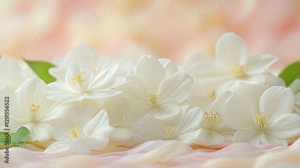 Fototapeta premium Delicate white jasmine flowers on soft pastel background