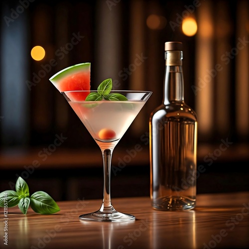Wallpaper Mural A martini glass filled with a clear liquid, garnished with a slice of fresh watermelon and a sprig of basil. Torontodigital.ca