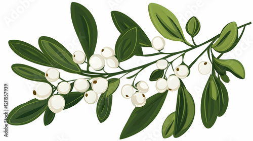Wallpaper Mural Winter holiday mistletoe sprig, white berries, green leaves, isolated on white, for festive design Torontodigital.ca