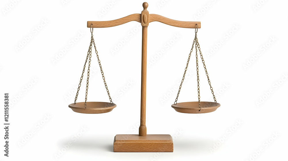 Wooden scales of justice on white background, legal concept illustration Wooden scales of justice on white background, legal concept illustration