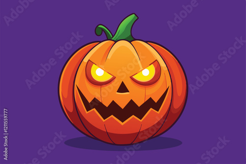 A vibrant jack-o'-lantern features glowing eyes and a jagged mouth, perfect for Halloween decorations and celebrations, Jack o'lantern Customizable Disproportionate Illustration