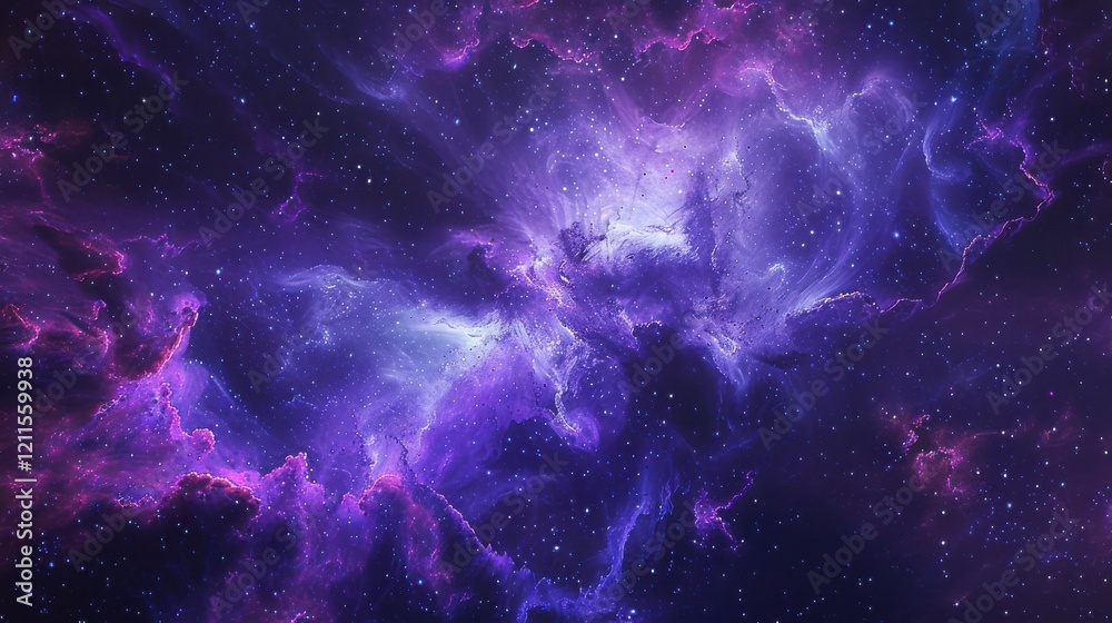 Naklejka premium Captivating Cosmic Scene of Colorful Nebula with Vibrant Shades of Purple and Blue, Depicting the Vastness and Mystery of Outer Space in Stunning Detail