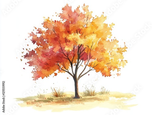 Watercolor Autumn Tree Illustration for Landscape and Garden Design photo