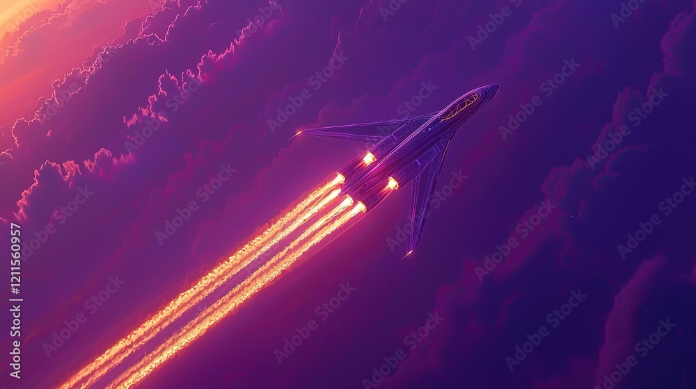 Obraz premium Supersonic Flight Through Purple Clouds
