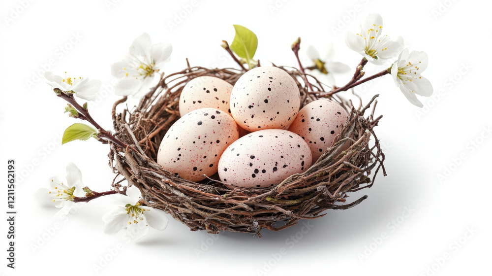 Speckled Easter Eggs in Nest with Flowers
Speckled Easter Eggs in Nest with Flowers