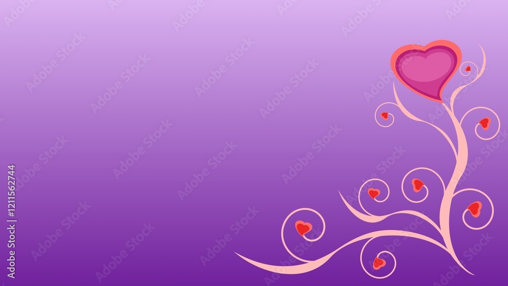Purple Background With pink Hearts stylised by flowers Purple Background With pink Hearts stylised by flowers