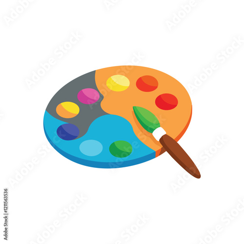 An artists palette featuring vibrant paint colors and a brush isolated flat vector illustration on white background