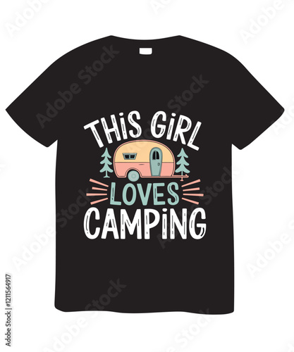 Stylish Black T-shirt Featuring "This Girl Loves Camping" Design