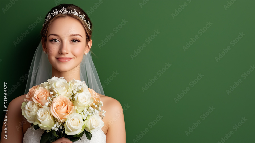 Naklejka premium Elegant bridal bouquet with soft pink and white roses 