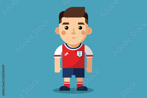 A junior soccer player stands confidently, ready for action in a customizable, colorful uniform and cheerful setting, Junior soccer Customizable Semi Flat Illustration
