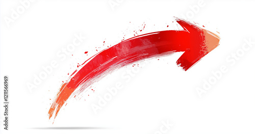 Red arrow, red paint splashes, Dynamic Red Brush Stroke Arrow with Paint Splatter on White Background
