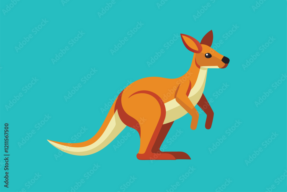 Obraz premium A bright and colorful kangaroo icon stands upright, showcasing its distinct features and flat design style, Kangaroo icon in flat style