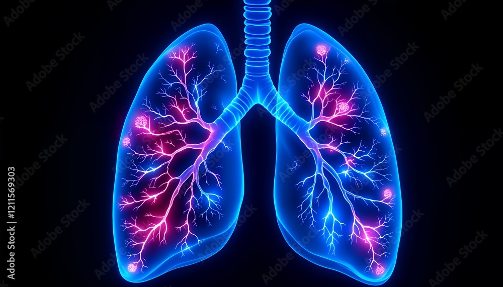 Glowing Lungs: A Highly Detailed 3D Medical Illustration of the Human Respiratory System Rendered with Octane Glowing Lungs: A Highly Detailed 3D Medical Illustration of the Human Respiratory System Rendered with Octane