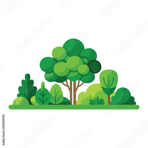 Group of Green bush isolated flat vector illustration on white background