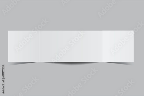 Square open leaflet, three panel accordion fold mockup template on background .Blank trifold paper, thank you card, notecards, flyer, greeting card, wedding invitation, postcard, brochure. Vector
