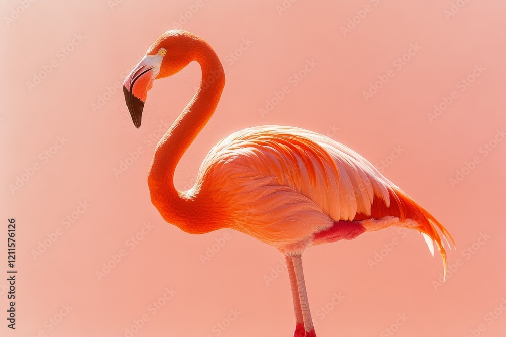 Fototapeta premium Vibrant Flamingo Against Soft Pink Background Elegance in Nature