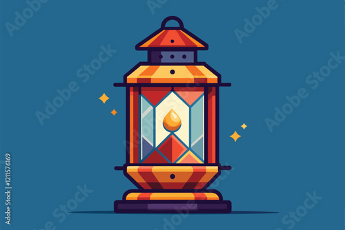 A colorful semi-flat lantern with geometric patterns enhances any setting stylishly, Lantern Customizable Semi Flat Illustration
