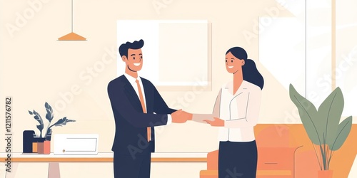 CEO manager congratulating successful worker after meeting, Generative AI